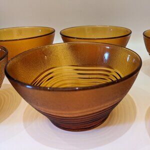 Set of 6 Vintage Duralex “Ondine” Amber Glass Bowls – Made in France – MCM 70s